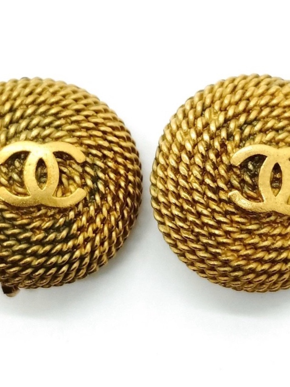 CHANEL Gold-Tone Twisted Rope CC Clip Earrings